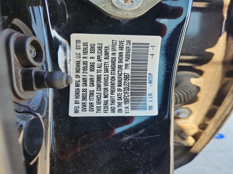 Продаж на аукціоні авто 2020 Honda Civic, vin: 19XFC1F33LE215957, номер лоту: 54355906