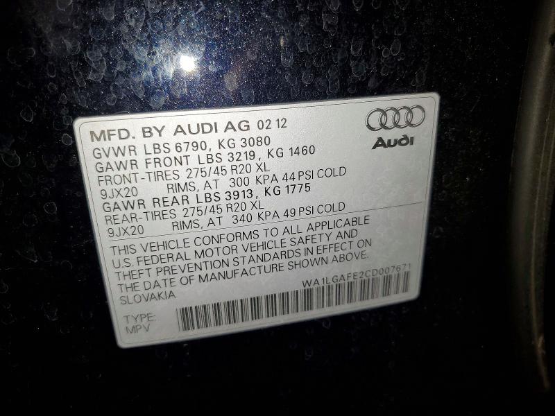 Aukcja sprzedaży 2012 Audi Q7, vin: WA1LGAFE2CD007671, numer aukcji: 52970016