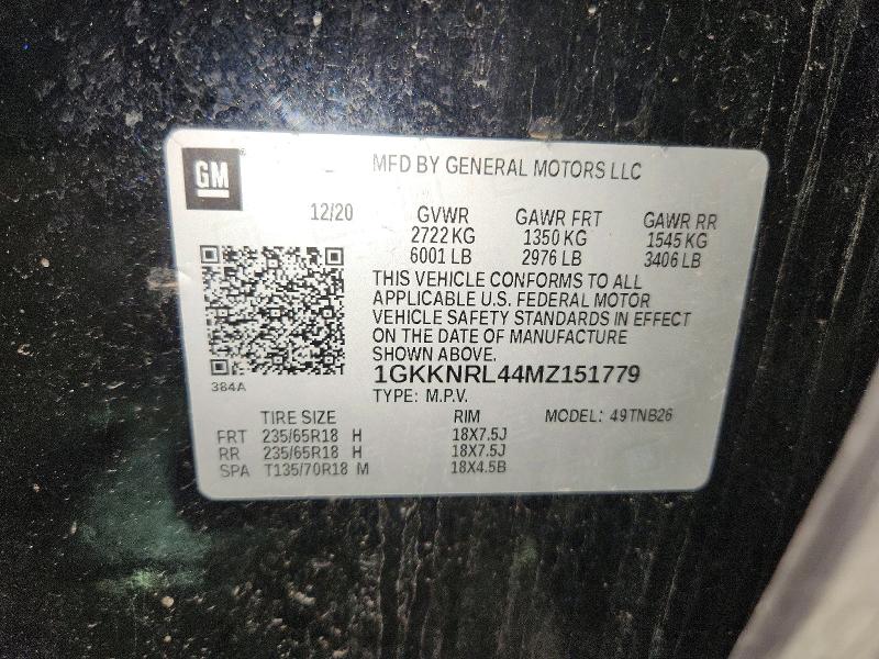 54143656 :رقم المزاد ، 1GKKNRL44MZ151779 vin ، 2021 Gmc Acadia مزاد بيع