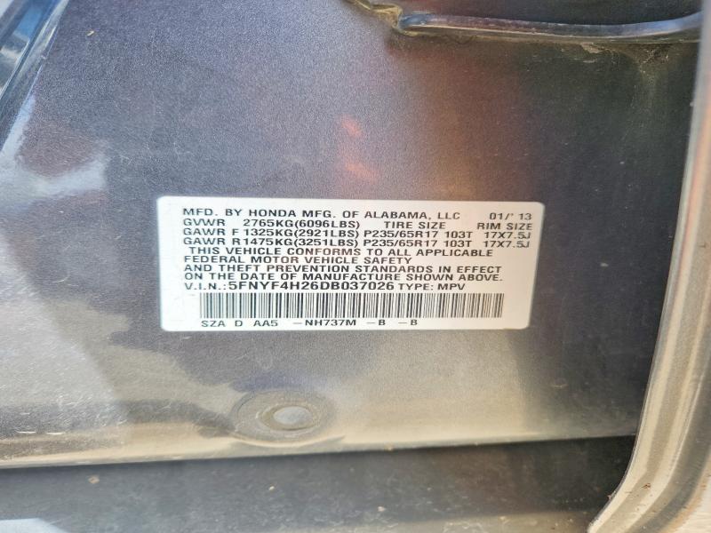 Aukcja sprzedaży 2013 Honda Pilot, vin: 5FNYF4H26DB037026, numer aukcji: 52492606