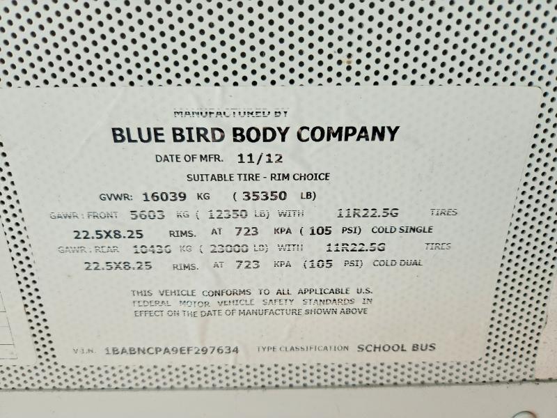 Aukcja sprzedaży 2014 Blue Bird School Bus / Transit Bus, vin: 1BABNCPA9EF297634, numer aukcji: 52937996