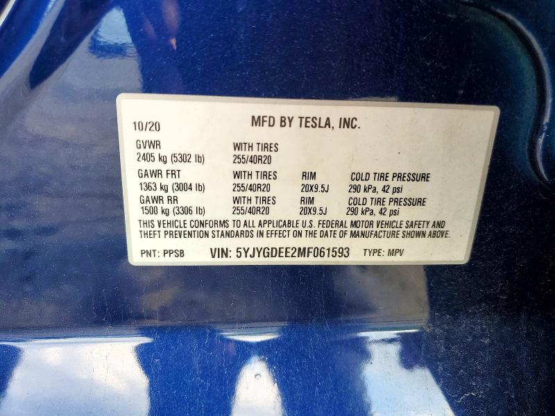 54261966 :رقم المزاد ، 5YJYGDEE2MF061593 vin ، 2021 Tesla Model Y مزاد بيع