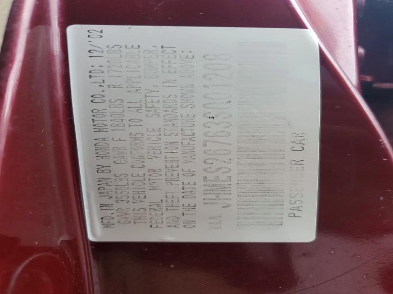 Aukcja sprzedaży 2003 Honda Civic, vin: JHMES26763S001208, numer aukcji: 54016186