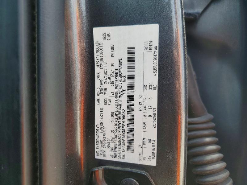 53047636 :رقم المزاد ، 1FTEW1EG5FFA98982 vin ، 2015 Ford F150 مزاد بيع
