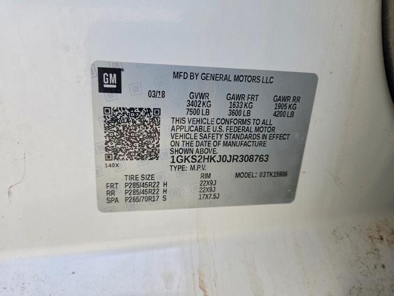52773176 :رقم المزاد ، 1GKS2HKJ0JR308763 vin ، 2018 Gmc Yukon Xl مزاد بيع