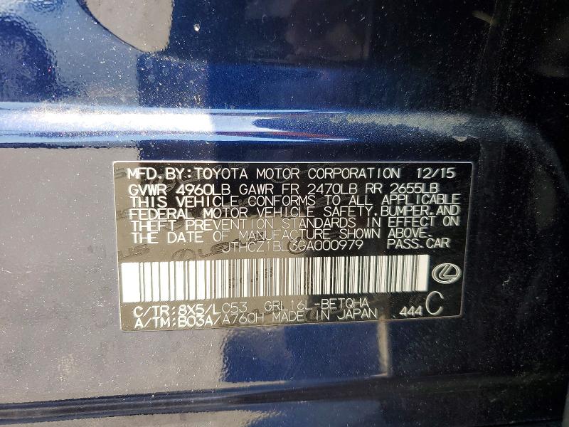 53552716 :رقم المزاد ، JTHCZ1BL3GA000979 vin ، 2016 Lexus Gs مزاد بيع