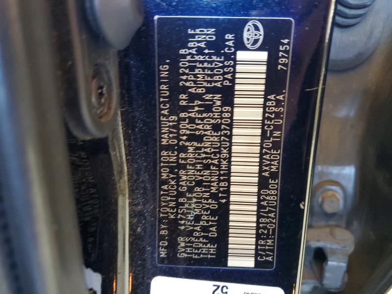 2019 Toyota Camry მანქანა იყიდება აუქციონზე, vin: 4T1B11HK9KU737089, აუქციონის ნომერი: 53724336