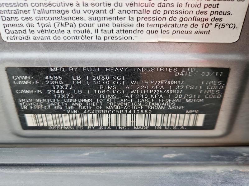 54321726 :رقم المزاد ، 4S4BRBCC5B3410662 vin ، 2011 Subaru Outback مزاد بيع