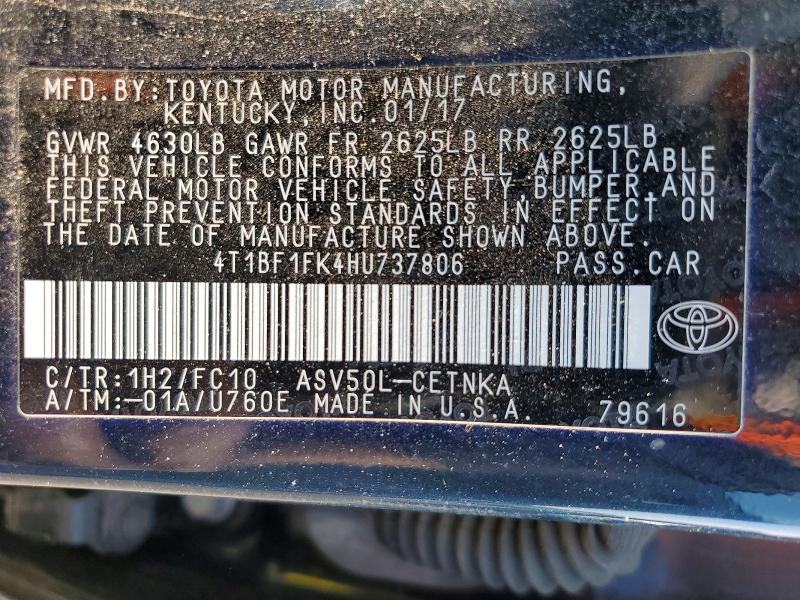 53719346 :رقم المزاد ، 4T1BF1FK4HU737806 vin ، 2017 Toyota Camry مزاد بيع