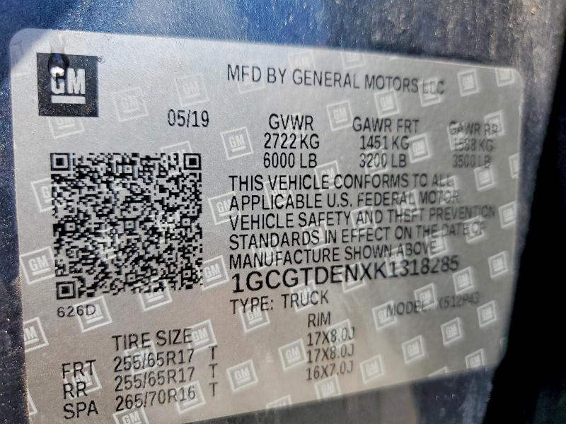 Продажа на аукционе авто 2019 Chevrolet Colorado, vin: 1GCGTDENXK1318285, номер лота: 51779776