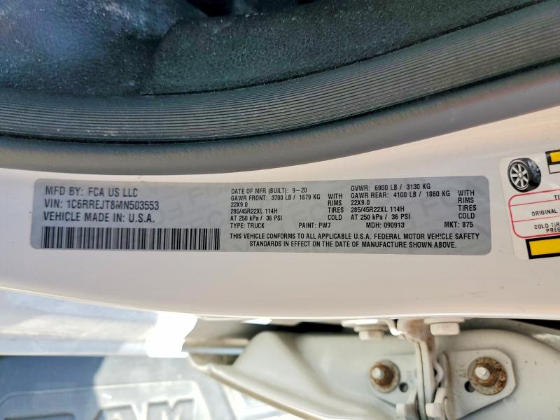 54529616 :رقم المزاد ، 1C6RREJT8MN503553 vin ، 2021 Ram 1500 مزاد بيع