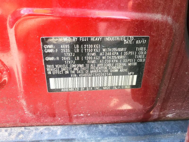 Aukcja sprzedaży 2017 Subaru Outback, vin: 4S4BSAFC5H3362146, numer aukcji: 54079326