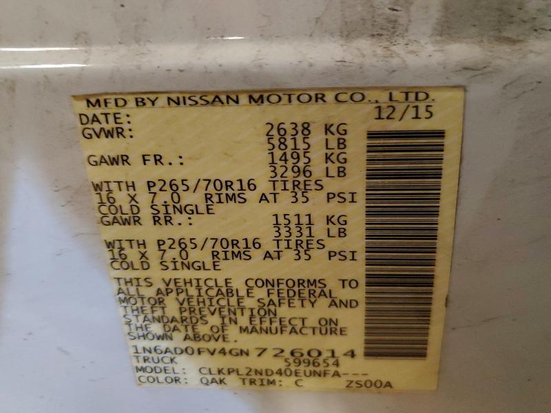 Aukcja sprzedaży 2016 Nissan Frontier, vin: 1N6AD0FV4GN726014, numer aukcji: 53888416