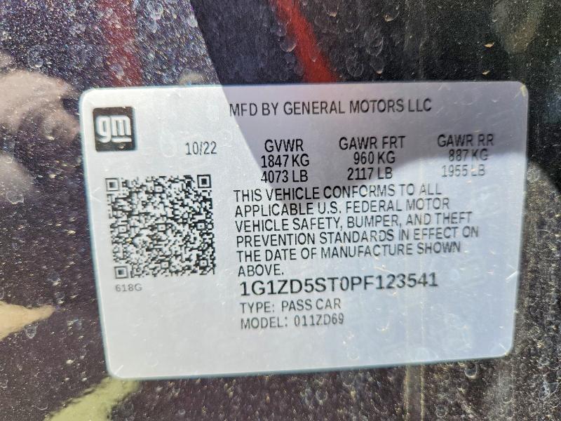 Продаж на аукціоні авто 2023 Chevrolet Malibu, vin: 1G1ZD5ST0PF123541, номер лоту: 52812916