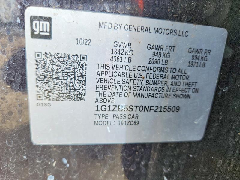 53626536 :رقم المزاد ، 1G1ZB5ST0NF215509 vin ، 2022 Chevrolet Malibu مزاد بيع