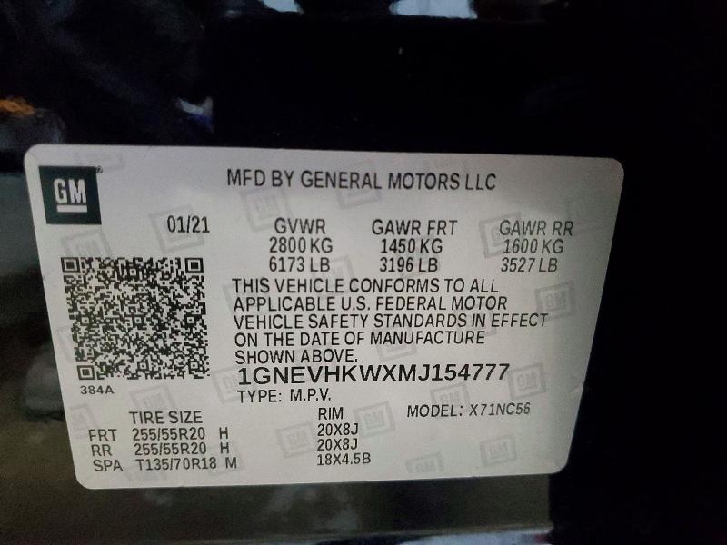 Aukcja sprzedaży 2021 Chevrolet Traverse, vin: 1GNEVHKWXMJ154777, numer aukcji: 52241086