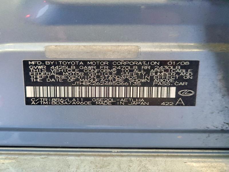52884556 :رقم المزاد ، JTHBK262485066135 vin ، 2008 Lexus Is مزاد بيع