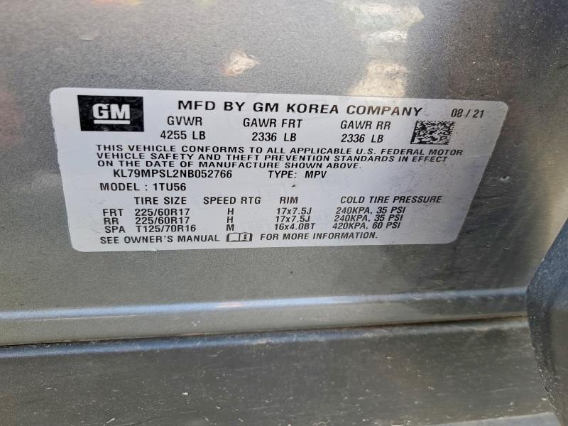 54137136 :رقم المزاد ، KL79MPSL2NB052766 vin ، 2022 Chevrolet Trailblazer مزاد بيع