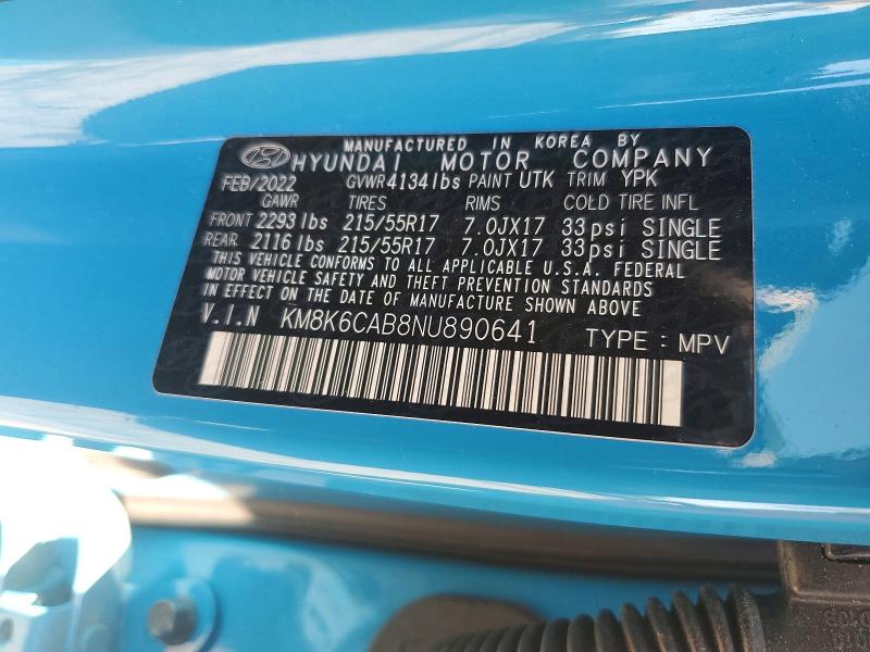 51827926 :رقم المزاد ، KM8K6CAB8NU890641 vin ، 2022 Hyundai Kona مزاد بيع