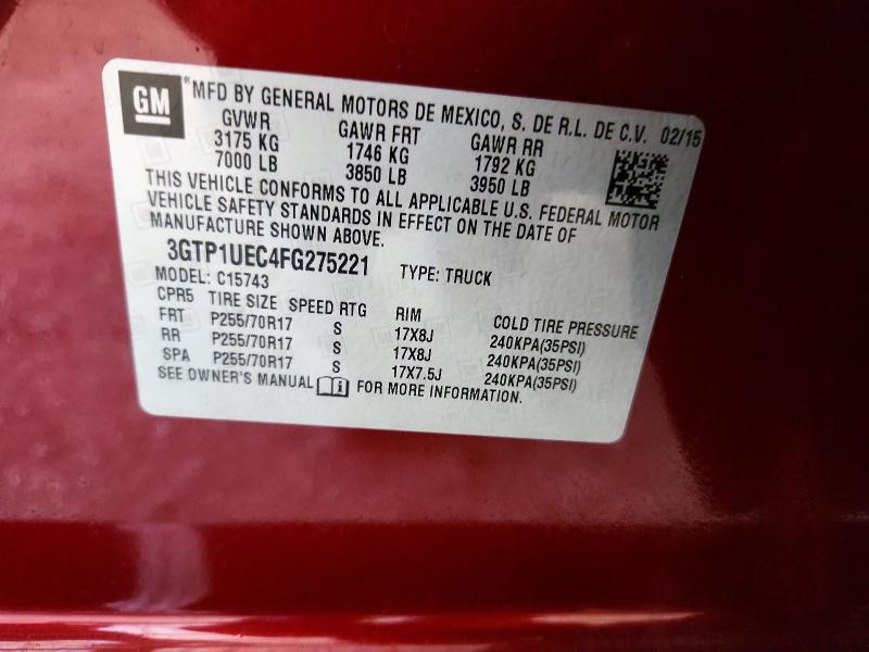 2015 Gmc Sierra მანქანა იყიდება აუქციონზე, vin: 3GTP1UEC4FG275221, აუქციონის ნომერი: 53362716