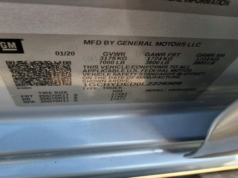 Aukcja sprzedaży 2020 Chevrolet Silverado, vin: 1GCRYDED0LZ226509, numer aukcji: 52745306