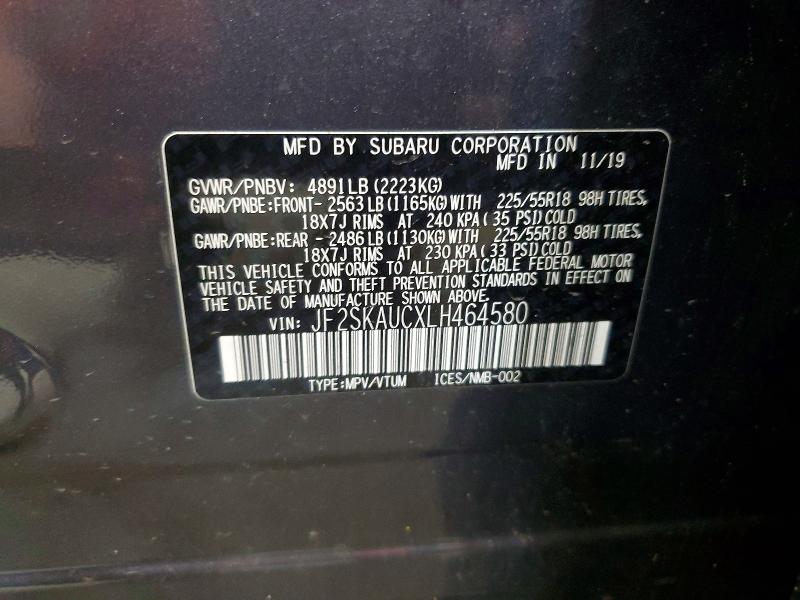 Aukcja sprzedaży 2020 Subaru Forester, vin: JF2SKAUCXLH464580, numer aukcji: 53662396