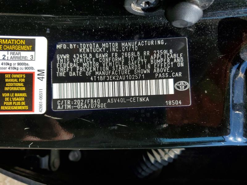 Продаж на аукціоні авто 2010 Toyota Camry, vin: 4T1BF3EK2AU102571, номер лоту: 54261776
