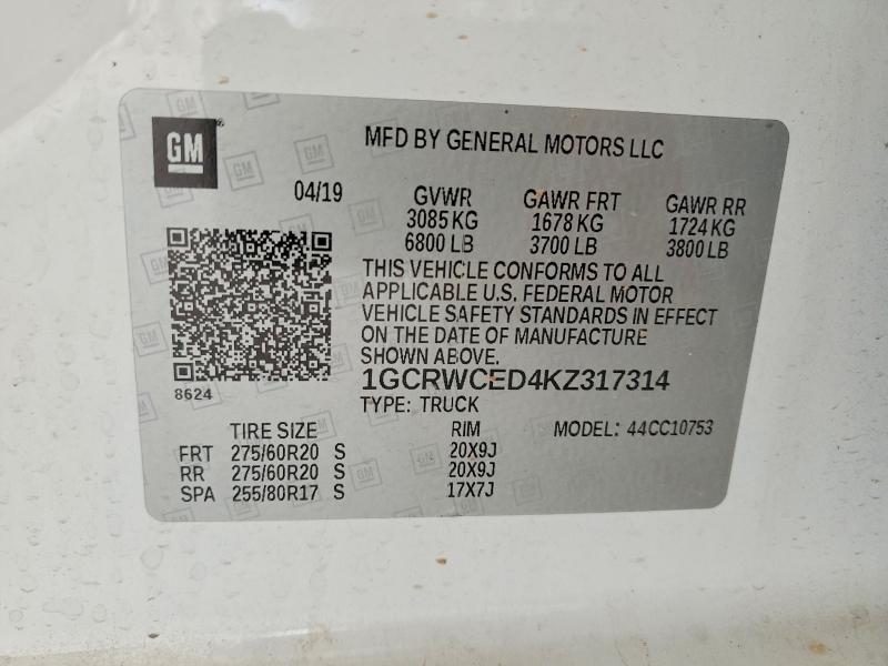 Продажа на аукционе авто 2019 Chevrolet Silverado, vin: 1GCRWCED4KZ317314, номер лота: 54427236