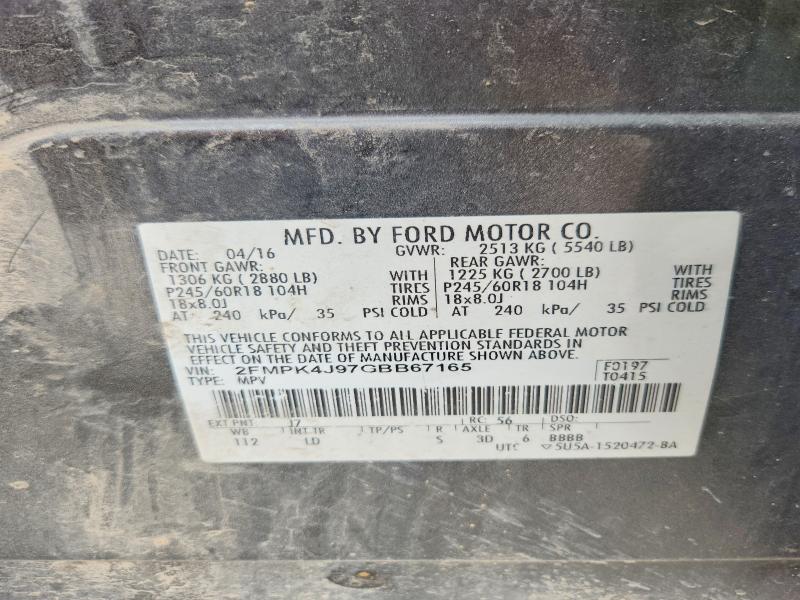 2016 Ford Edge მანქანა იყიდება აუქციონზე, vin: 2FMPK4J97GBB67165, აუქციონის ნომერი: 52325876