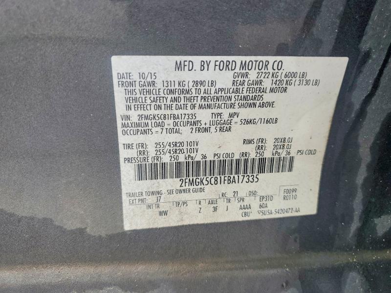 Продажа на аукционе авто 2015 Ford Flex, vin: 2FMGK5C81FBA17335, номер лота: 52139346