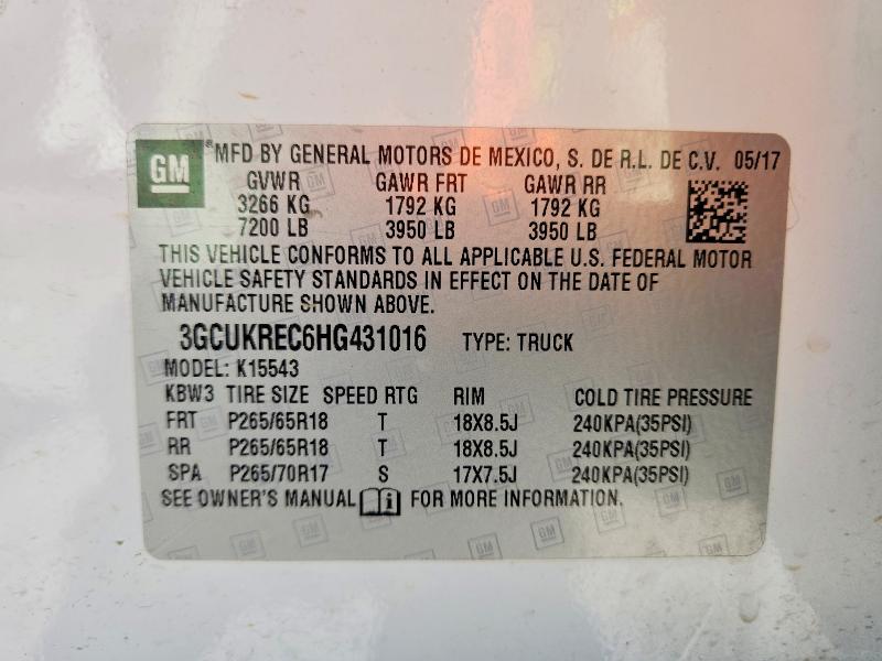 Продажа на аукционе авто 2017 Chevrolet Silverado, vin: 3GCUKREC6HG431016, номер лота: 52876256