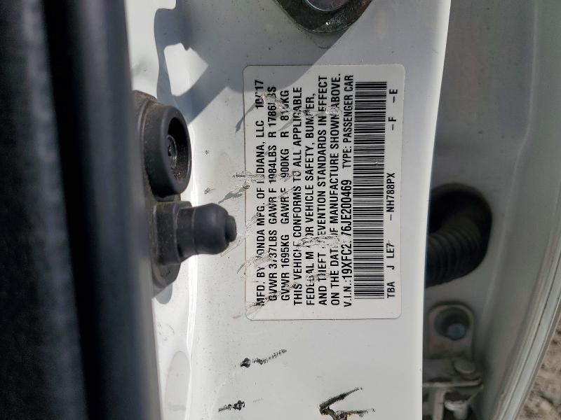 2018 Honda Civic მანქანა იყიდება აუქციონზე, vin: 19XFC2F76JE200469, აუქციონის ნომერი: 54009076