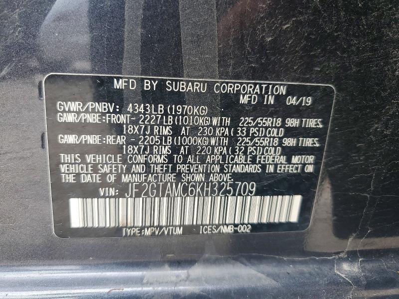Aukcja sprzedaży 2019 Subaru Crosstrek, vin: JF2GTAMC6KH325709, numer aukcji: 51434726