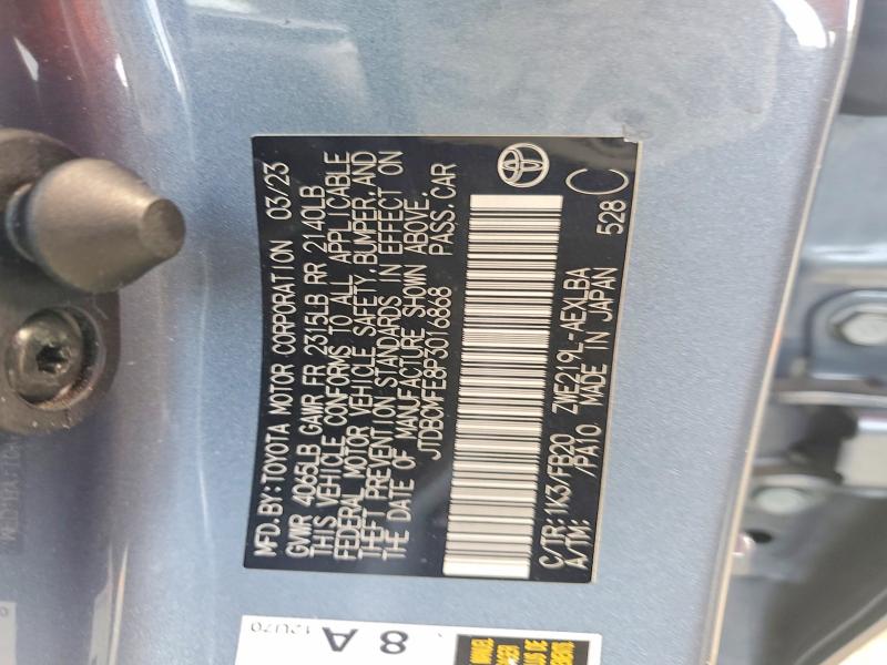 Продаж на аукціоні авто 2023 Toyota Corolla Hybrid, vin: JTDBCMFE8P3016868, номер лоту: 54001866