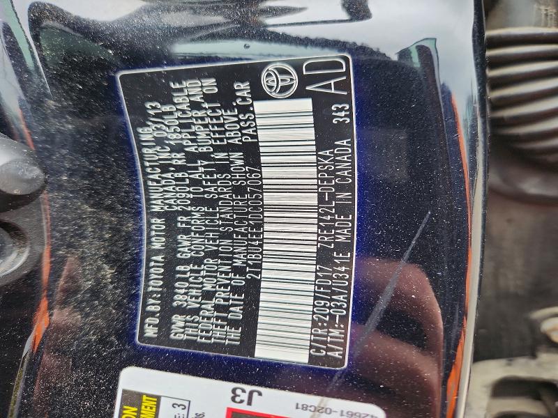 52744046 :رقم المزاد ، 2T1BU4EE1DC057067 vin ، 2013 Toyota Corolla مزاد بيع