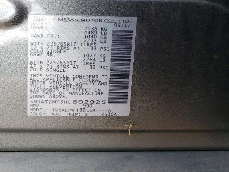 2017 Nissan Rogue მანქანა იყიდება აუქციონზე, vin: 5N1AT2MT3HC892925, აუქციონის ნომერი: 54328426