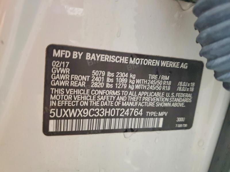 52568826 :رقم المزاد ، 5UXWX9C33H0T24764 vin ، 2017 Bmw X3 مزاد بيع