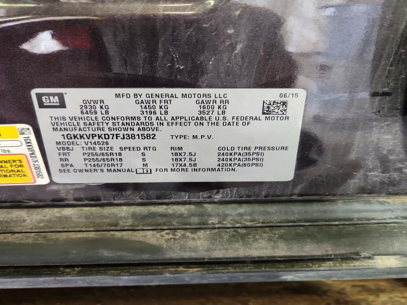 52455336 :رقم المزاد ، 1GKKVPKD7FJ381582 vin ، 2015 Gmc Acadia مزاد بيع
