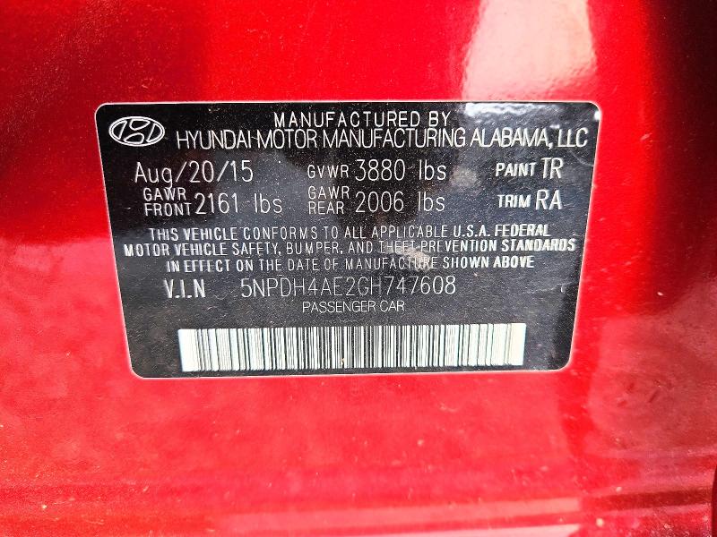 2016 Hyundai Elantra მანქანა იყიდება აუქციონზე, vin: 5NPDH4AE2GH747608, აუქციონის ნომერი: 53920906