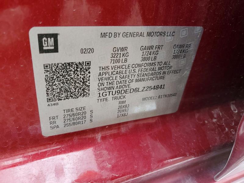 53062466 :رقم المزاد ، 1GTU9DED6LZ254841 vin ، 2020 Gmc Sierra مزاد بيع