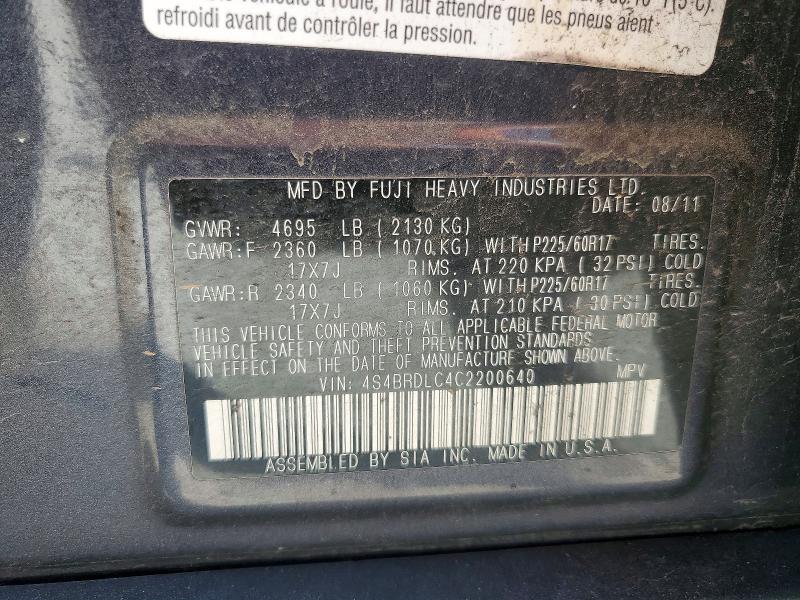 53190246 :رقم المزاد ، 4S4BRDLC4C2200640 vin ، 2012 Subaru Outback مزاد بيع