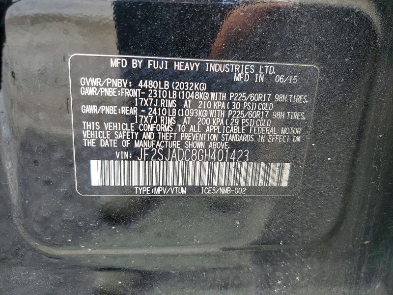 53234816 :رقم المزاد ، JF2SJADC8GH401423 vin ، 2016 Subaru Forester مزاد بيع