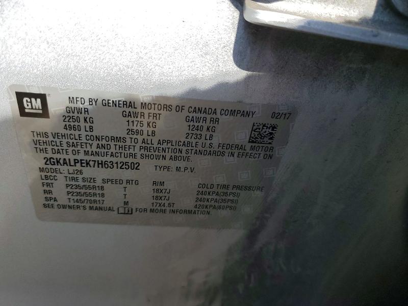 2017 Gmc Terrain მანქანა იყიდება აუქციონზე, vin: 2GKALPEK7H6312502, აუქციონის ნომერი: 53129296