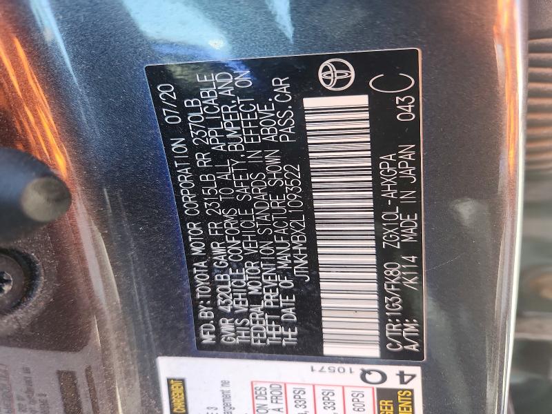 51612646 :رقم المزاد ، JTNKHMBX2L1093522 vin ، 2020 Toyota C-hr مزاد بيع