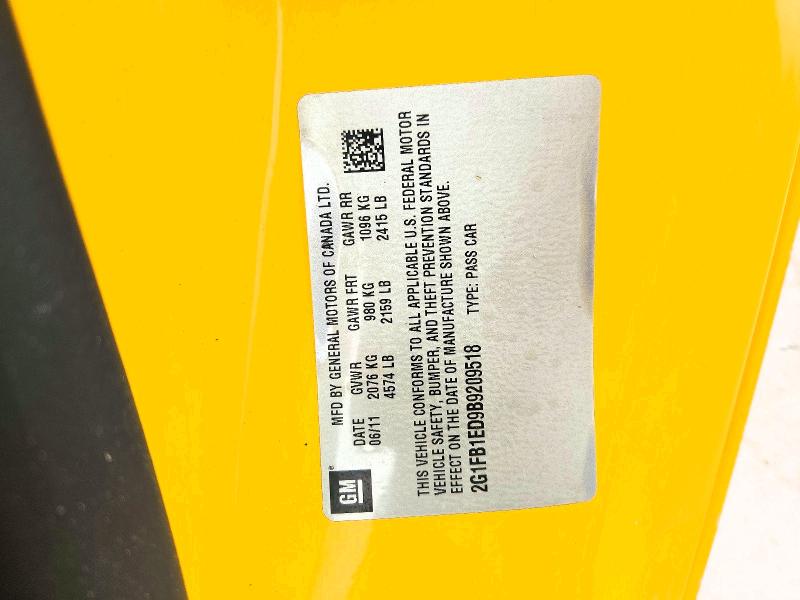 2011 Chevrolet Camaro მანქანა იყიდება აუქციონზე, vin: 2G1FB1ED9B9209518, აუქციონის ნომერი: 54267706