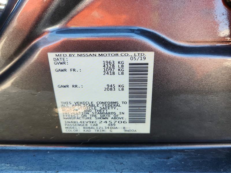 Aukcja sprzedaży 2019 Nissan Altima, vin: 1N4BL4EV9KC245706, numer aukcji: 52035396