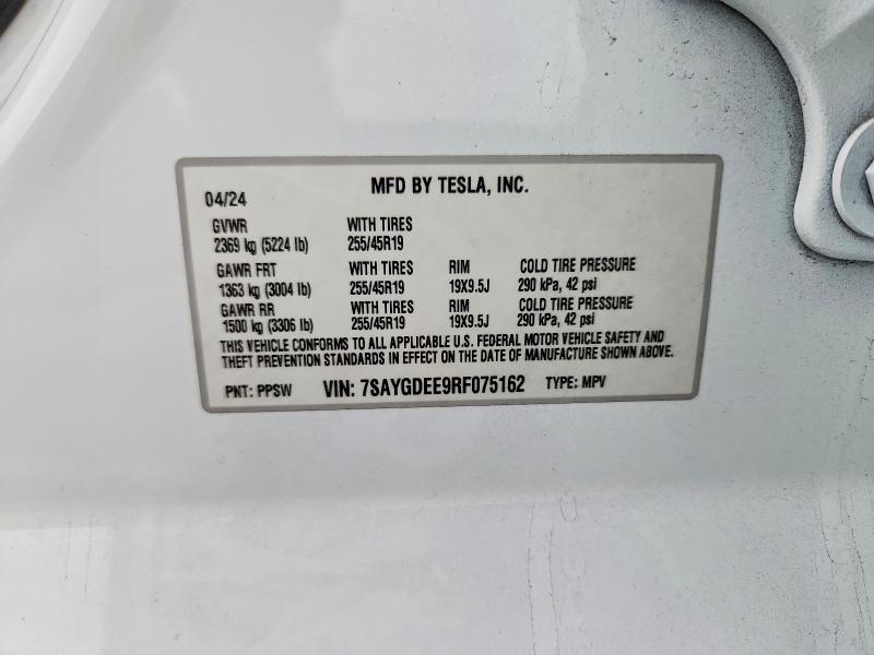 2024 Tesla Model Y მანქანა იყიდება აუქციონზე, vin: 7SAYGDEE9RF075162, აუქციონის ნომერი: 54643376