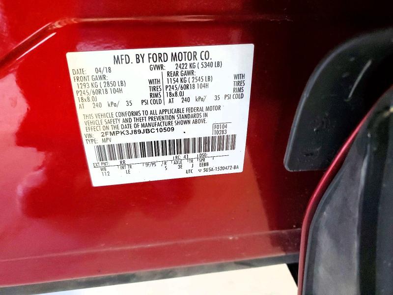2018 Ford Edge მანქანა იყიდება აუქციონზე, vin: 2FMPK3J89JBC10509, აუქციონის ნომერი: 53582336