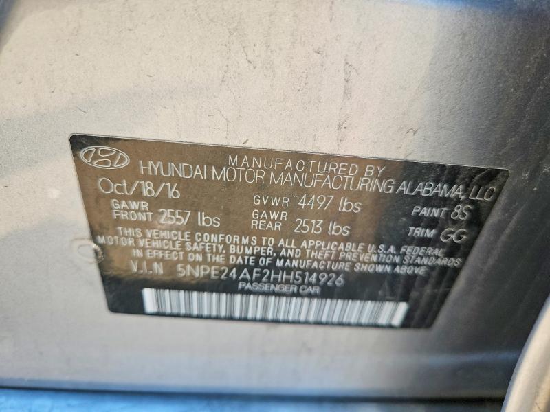 53950866 :رقم المزاد ، 5NPE24AF2HH514926 vin ، 2017 Hyundai Sonata مزاد بيع