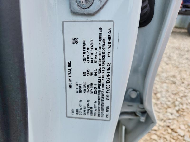 Aukcja sprzedaży 2022 Tesla Model 3, vin: 5YJ3E1EA7NF115743, numer aukcji: 54829796